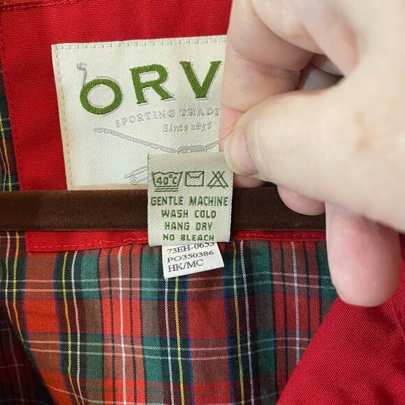 Vintage Orvis Red Harrington Jacket Plaid Lining Hong Kong Made Size L grandpa - Picture 3 of 7